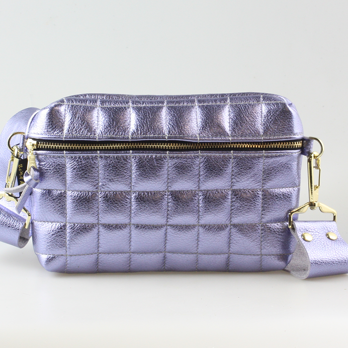 Zina Kao - The Metallic QUILTED Boulder Hipbag - Hyacinth / Matching Leather Strap
