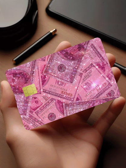 1/2/4/5/10PCS Pink Glitter Bank Card Stickers, Creative Personalized PVC Anti-Fingerprint Durable Credit Card Skin Cover, Suitable For Debit Card, Bank Card, Credit Card, Transportation Card, Campus C