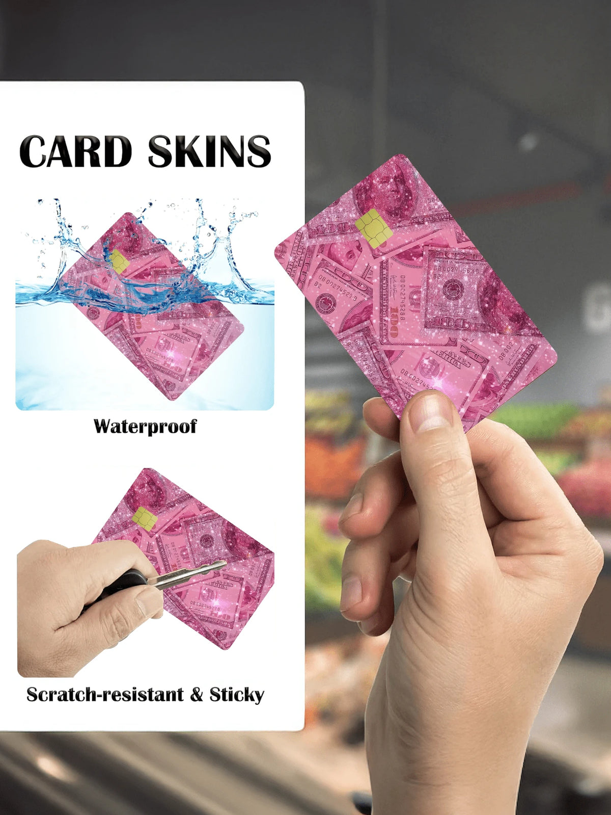 1/2/4/5/10PCS Pink Glitter Bank Card Stickers, Creative Personalized PVC Anti-Fingerprint Durable Credit Card Skin Cover, Suitable For Debit Card, Bank Card, Credit Card, Transportation Card, Campus C