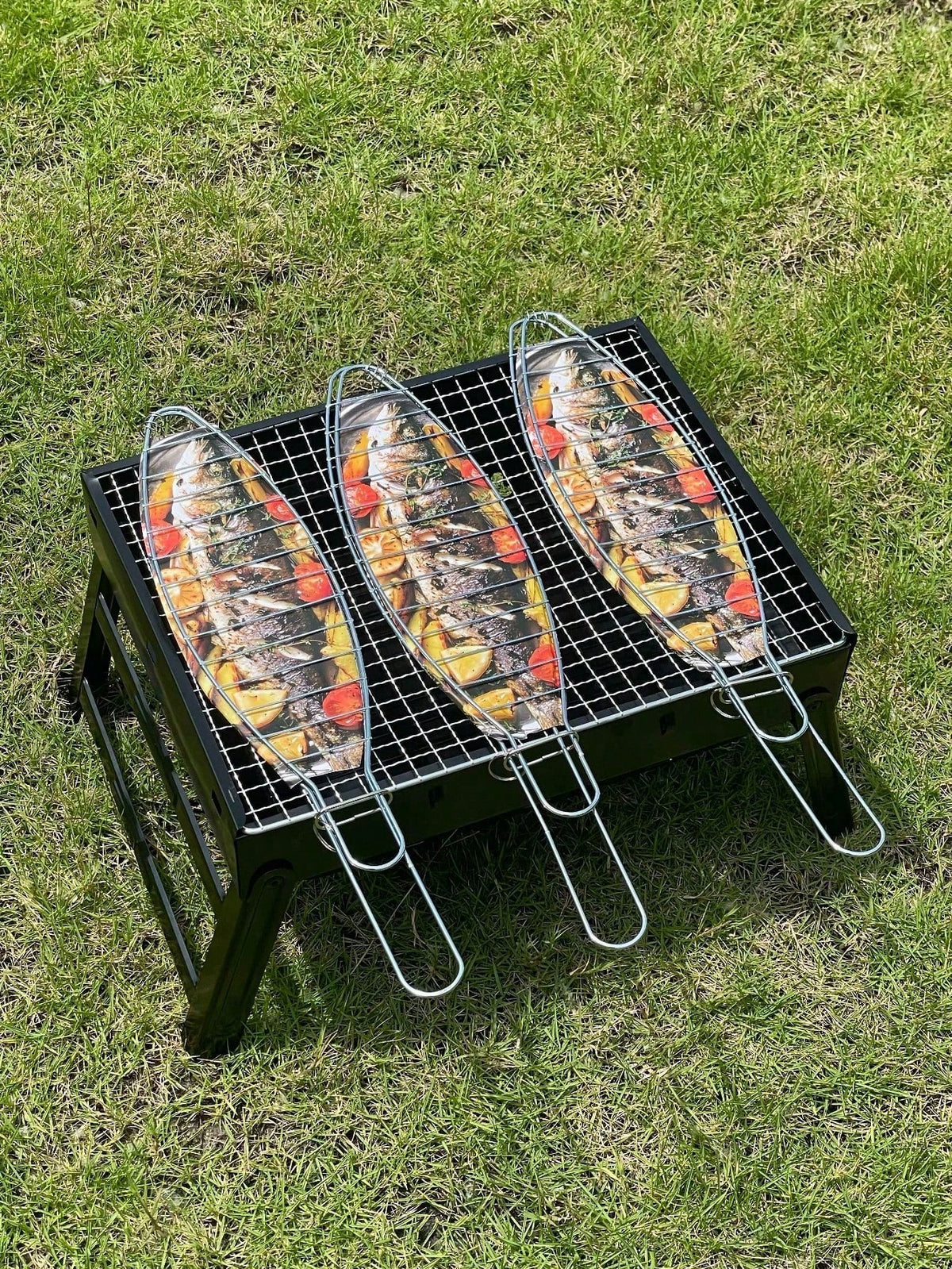1/2/4pcs 42cm/16.5inch Portable Fish Grill Rack With Long Handle Grilling Basket, Sturdy And Durable Structure, Perfect For Grilling Whole Fish, Fish Fillets, Seafood, Vegetables, Ideal For Outdoor BB