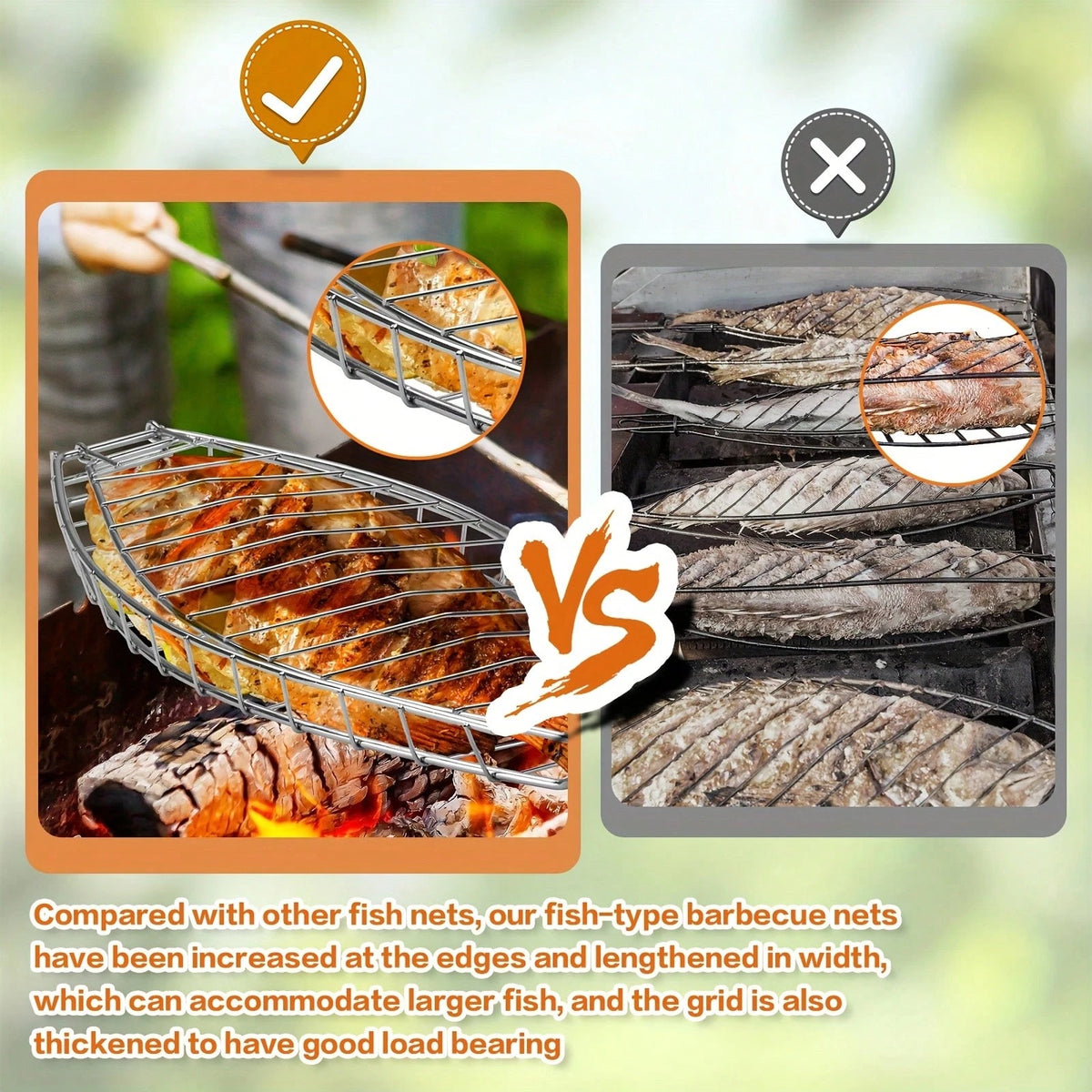1/2/4pcs 42cm/16.5inch Portable Fish Grill Rack With Long Handle Grilling Basket, Sturdy And Durable Structure, Perfect For Grilling Whole Fish, Fish Fillets, Seafood, Vegetables, Ideal For Outdoor BB