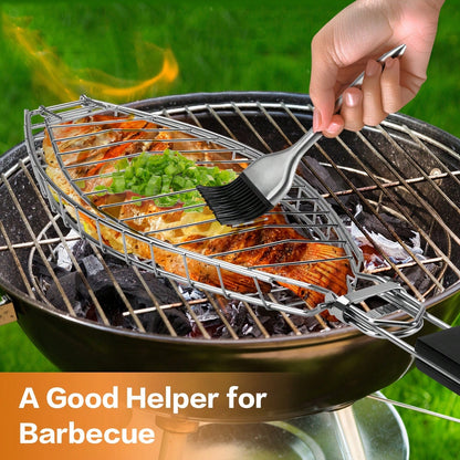 1/2/4pcs 42cm/16.5inch Portable Fish Grill Rack With Long Handle Grilling Basket, Sturdy And Durable Structure, Perfect For Grilling Whole Fish, Fish Fillets, Seafood, Vegetables, Ideal For Outdoor BB
