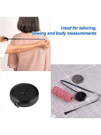 1/2/4pcs Soft Double-Sided Measuring Tape, Flexible Body Fabric Sewing Cutting Knitting Weight Loss Measurement Retractable Black Double-Sided Measuring Tape, School Home Office Supplies