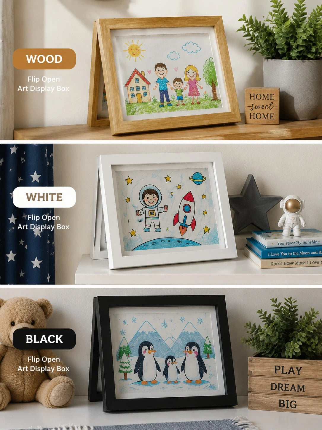 1/2pcs A4 Kids Artwork Frame Wood Paint Frames Changeable With Acrylic Front Opening Holds 150 Pictures, Art Frames For Kids Artwork, Back To School