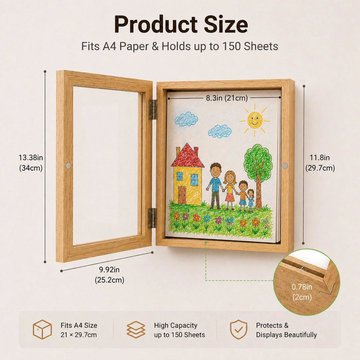 1/2pcs A4 Kids Artwork Frame Wood Paint Frames Changeable With Acrylic Front Opening Holds 150 Pictures, Art Frames For Kids Artwork, Back To School