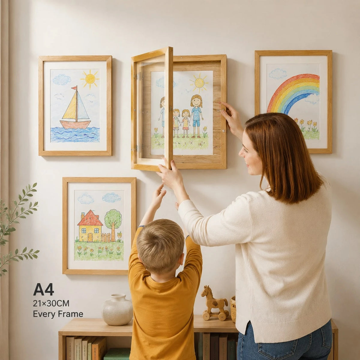 1/2pcs A4 Kids Artwork Frame Wood Paint Frames Changeable With Acrylic Front Opening Holds 150 Pictures, Art Frames For Kids Artwork, Back To School