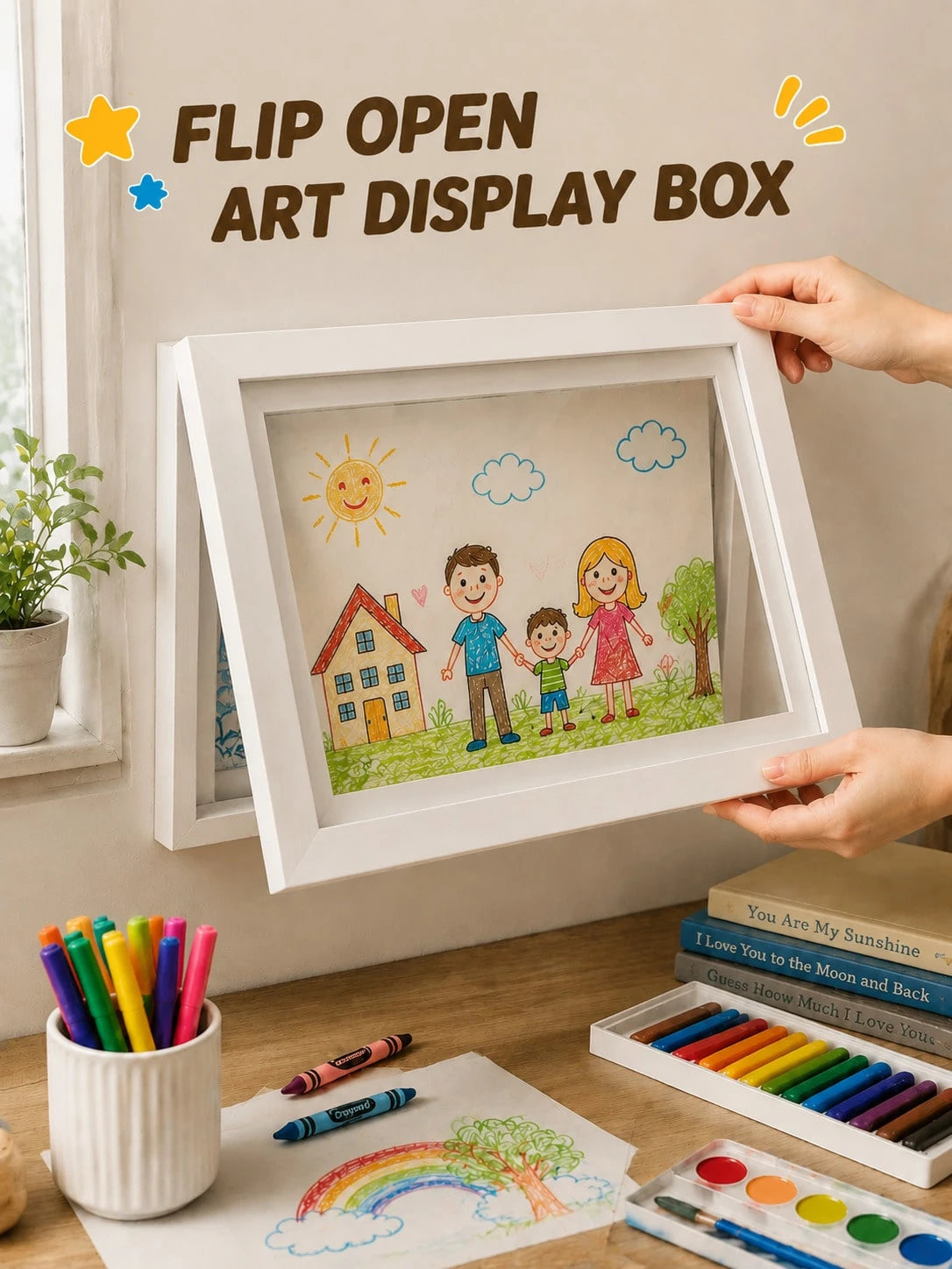 1/2pcs A4 Kids Artwork Frame Wood Paint Frames Changeable With Acrylic Front Opening Holds 150 Pictures, Art Frames For Kids Artwork, Back To School