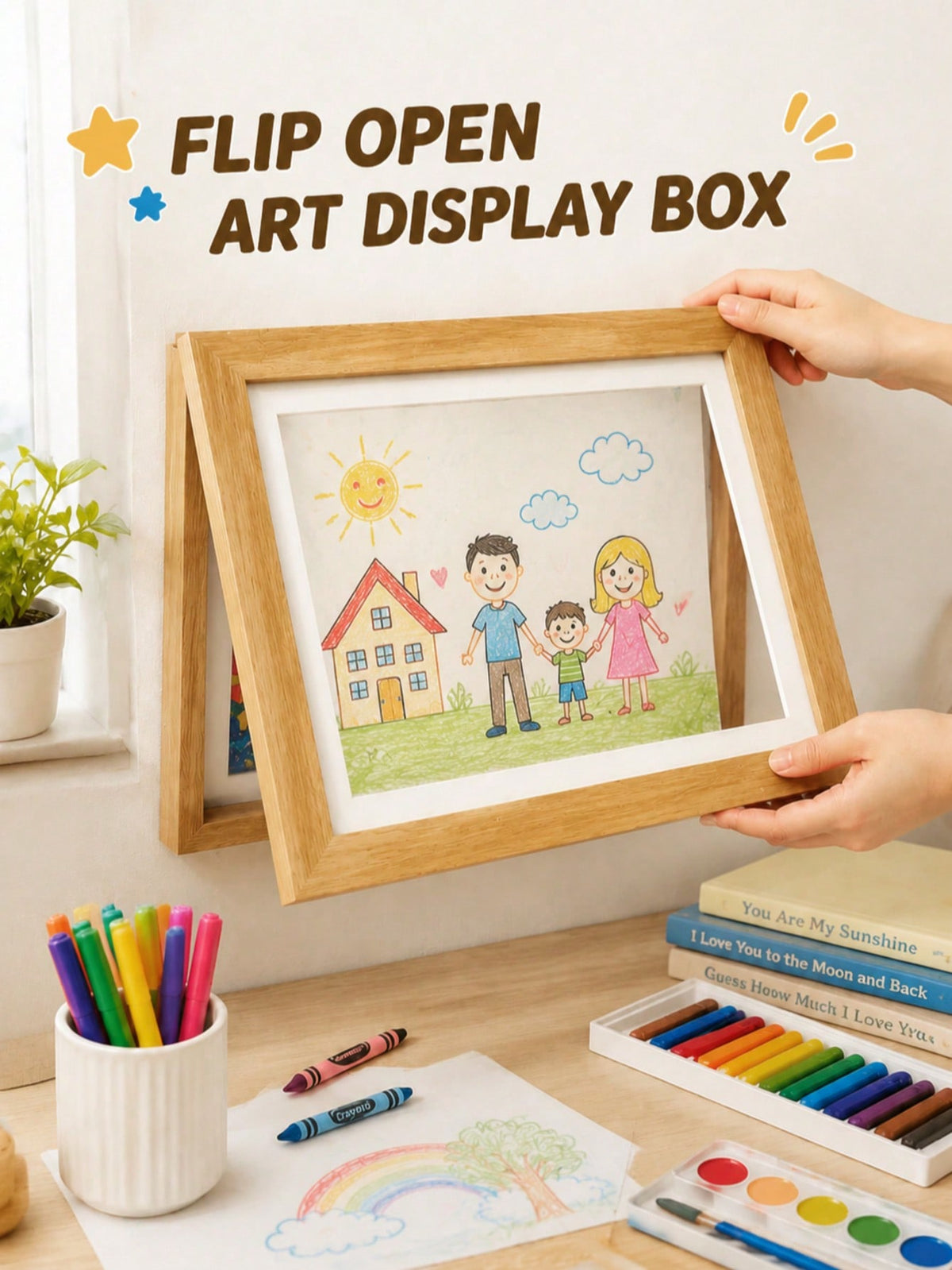1/2pcs A4 Kids Artwork Frame Wood Paint Frames Changeable With Acrylic Front Opening Holds 150 Pictures, Art Frames For Kids Artwork, Back To School