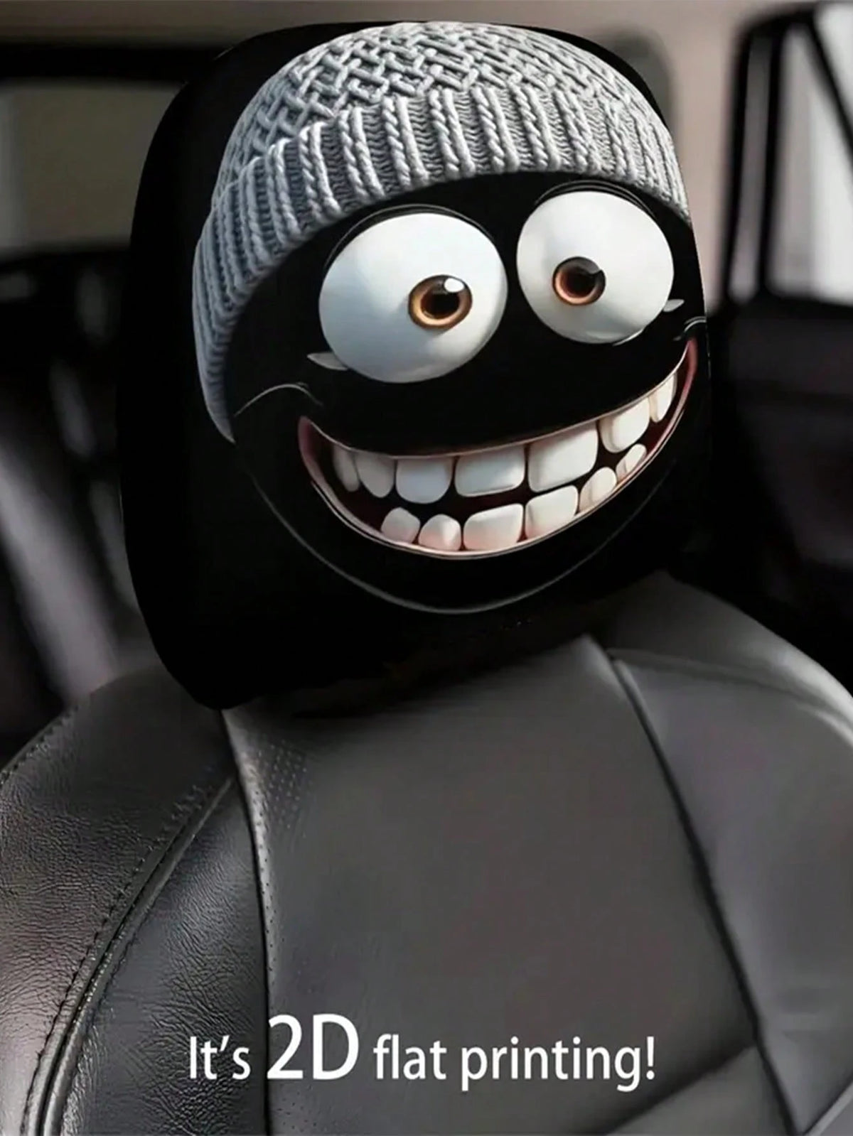 1/2pcs Car Headrest Cover, Grey Hat, Cartoonish And Funny Smiling Face Printing- No Filling, Easy To Install- Ideal Choice For Both Men's And Women's Car Interior Decoration, Perfect For Year-Round