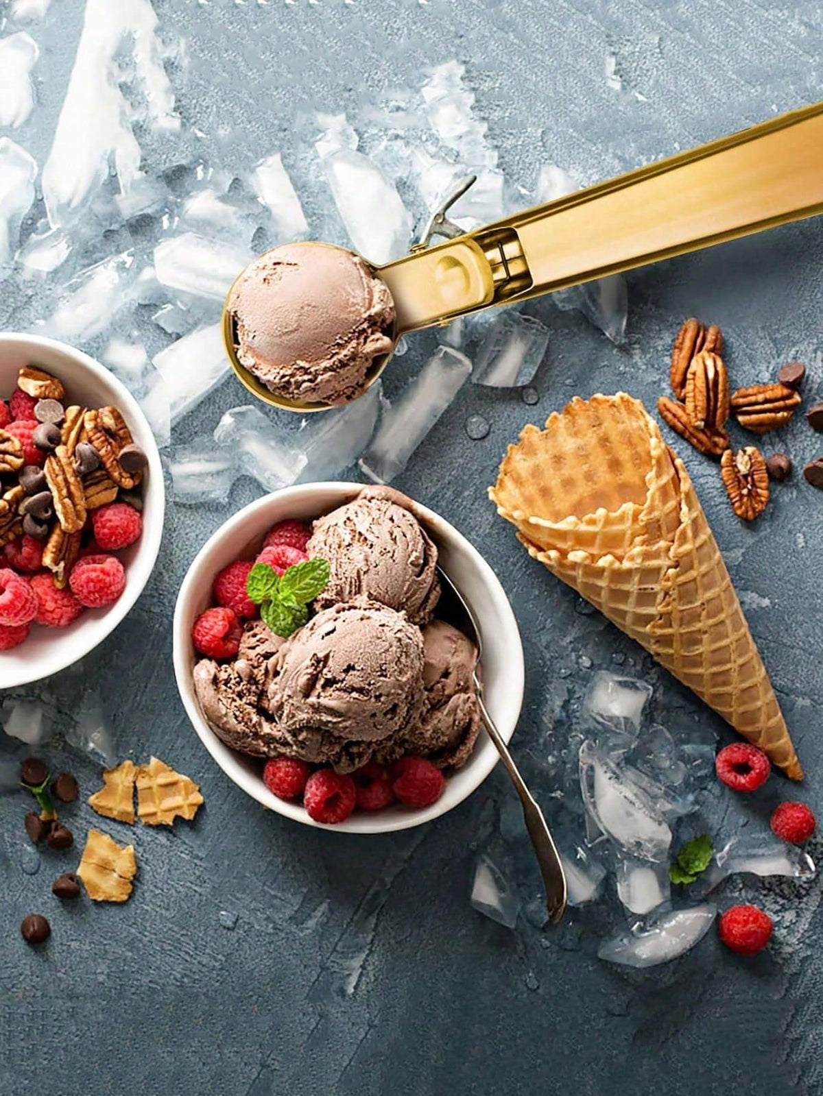 1/2pcs Golden/Silver Stainless Steel Ice Cream Scoop, Elastic Multifunctional Ice Cream Scoop, Creative Fruit Watermelon Ice Cream Scoop