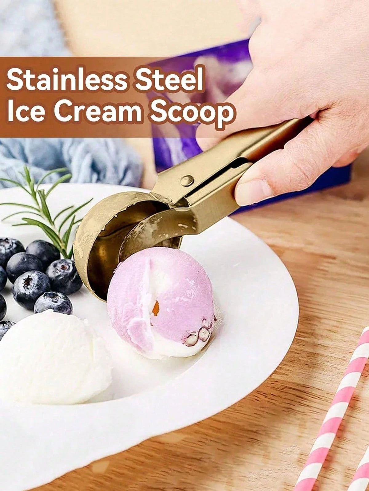 1/2pcs Golden/Silver Stainless Steel Ice Cream Scoop, Elastic Multifunctional Ice Cream Scoop, Creative Fruit Watermelon Ice Cream Scoop