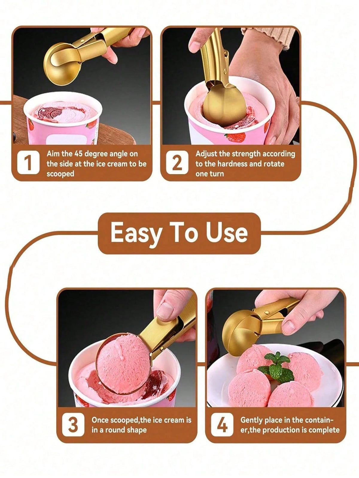 1/2pcs Golden/Silver Stainless Steel Ice Cream Scoop, Elastic Multifunctional Ice Cream Scoop, Creative Fruit Watermelon Ice Cream Scoop