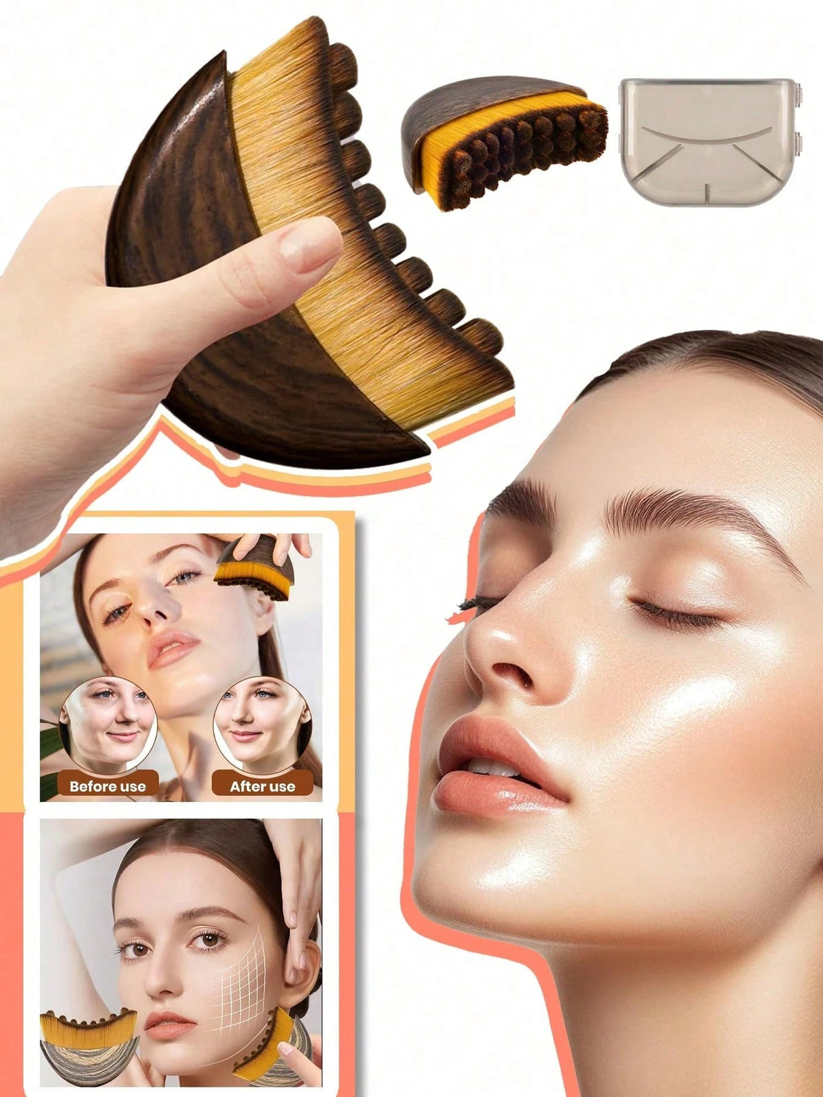 1/2pcs Lymphatic Drainage Brush: Facial And Body Detox Massager For Chin/Jaw Sculpting. Ergonomic, Portable Tool. Results Show With Continued Use. Suitable For Spas, Self-Care, Esthetician Use, And Fa