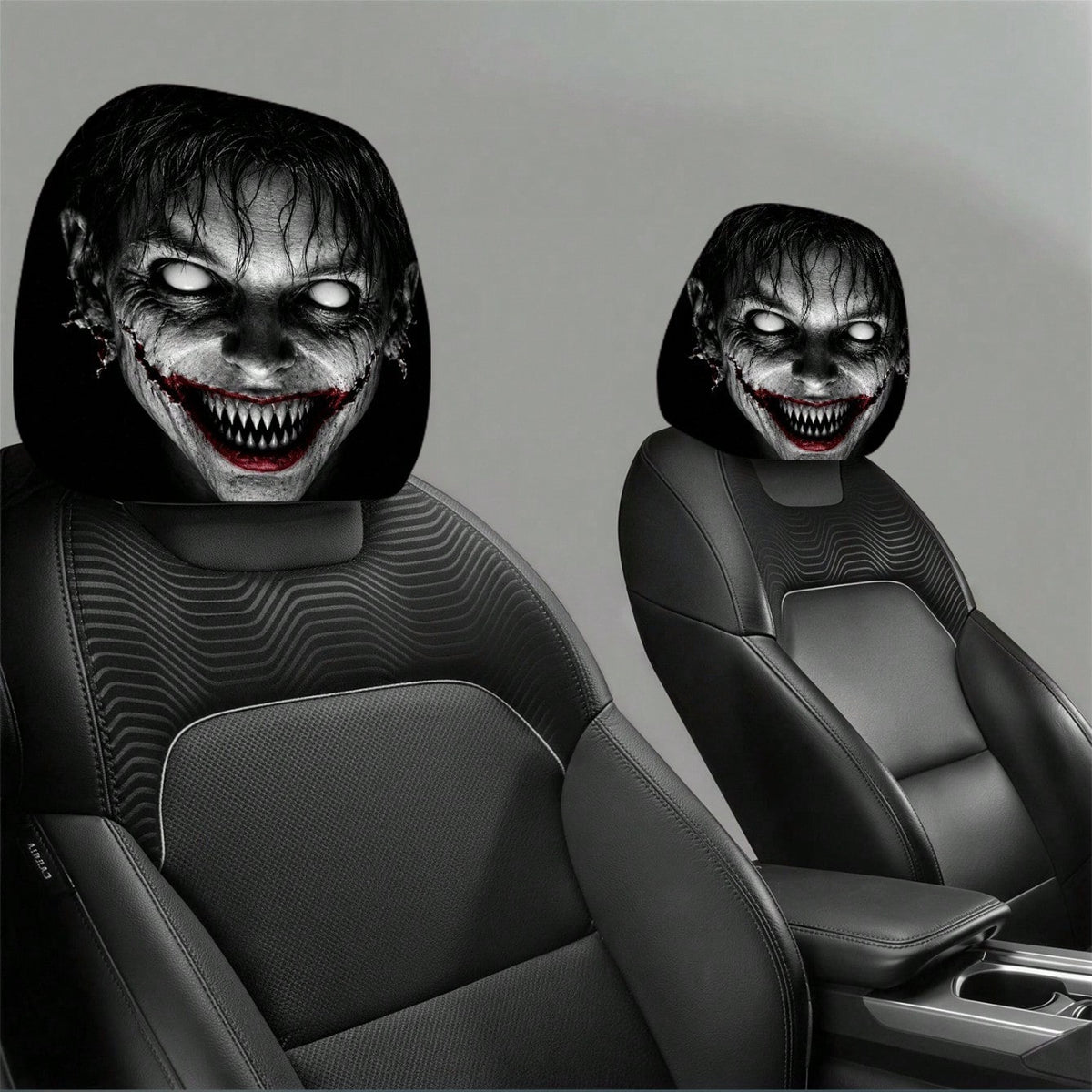 1/2pcs Printed Car Headrest Covers, Interior Decoration With Elastic Design And Universal Fit Installation, Ideal Choice For Interior Additions, Perfect Funny Car Decoration Featuring Scary Zombie Fac