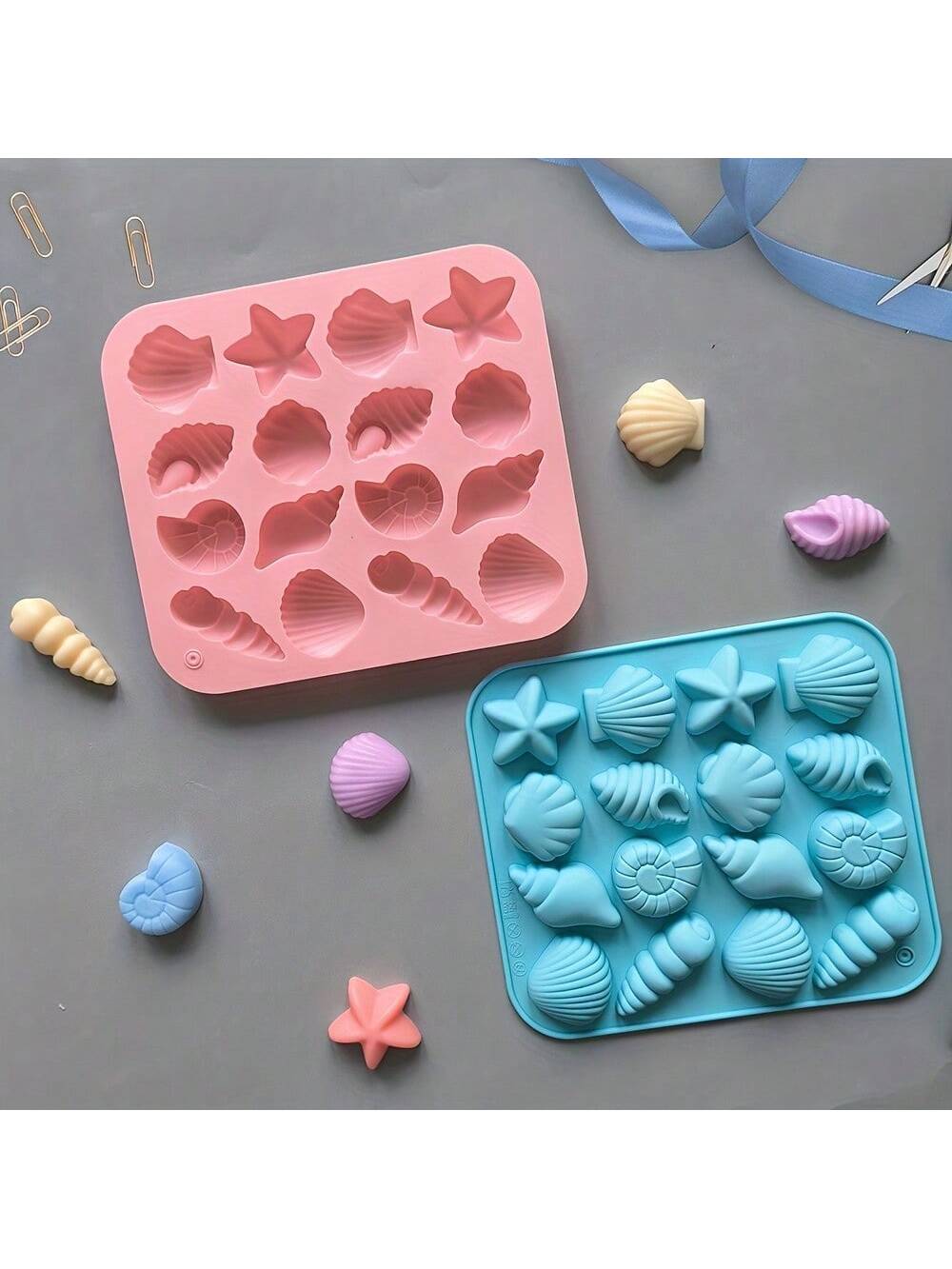 1/3pcs 12-Cavity Silicone Conch Shell Starfish Shape Candy Chocolate Ice Cube Mold, Kitchen Handmade Homemade Baking Tools, Gift For Father