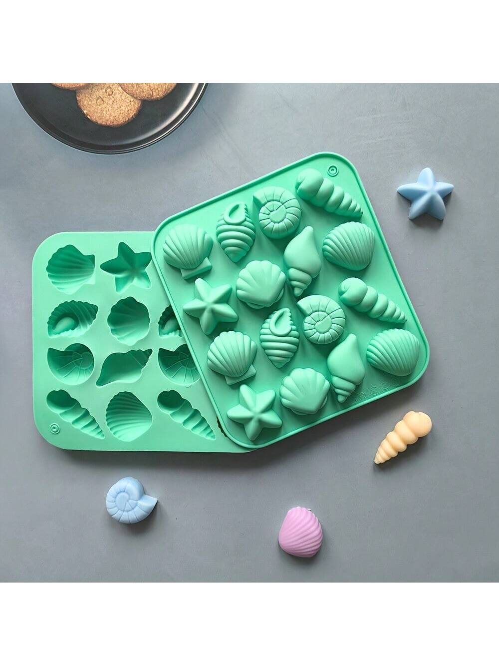 1/3pcs 12-Cavity Silicone Conch Shell Starfish Shape Candy Chocolate Ice Cube Mold, Kitchen Handmade Homemade Baking Tools, Gift For Father