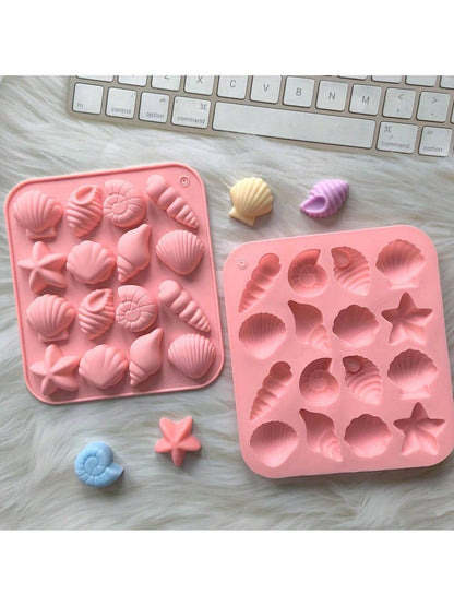 1/3pcs 12-Cavity Silicone Conch Shell Starfish Shape Candy Chocolate Ice Cube Mold, Kitchen Handmade Homemade Baking Tools, Gift For Father