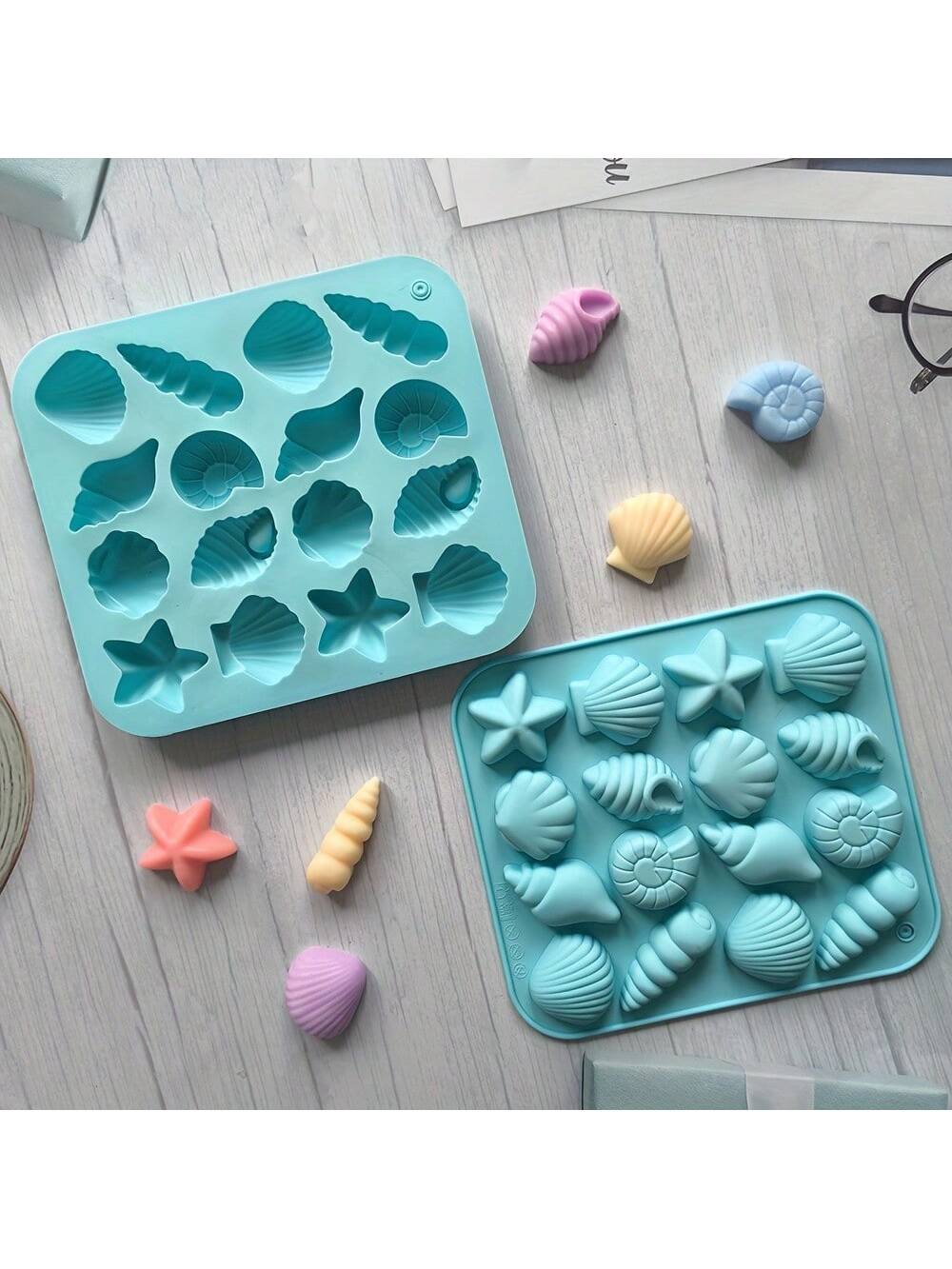 1/3pcs 12-Cavity Silicone Conch Shell Starfish Shape Candy Chocolate Ice Cube Mold, Kitchen Handmade Homemade Baking Tools, Gift For Father