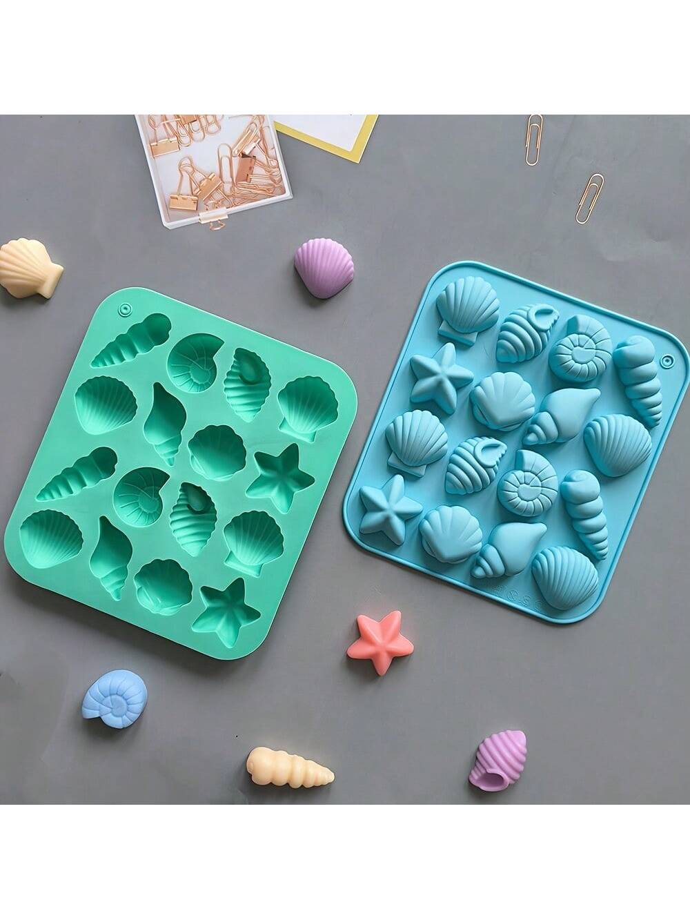 1/3pcs 12-Cavity Silicone Conch Shell Starfish Shape Candy Chocolate Ice Cube Mold, Kitchen Handmade Homemade Baking Tools, Gift For Father