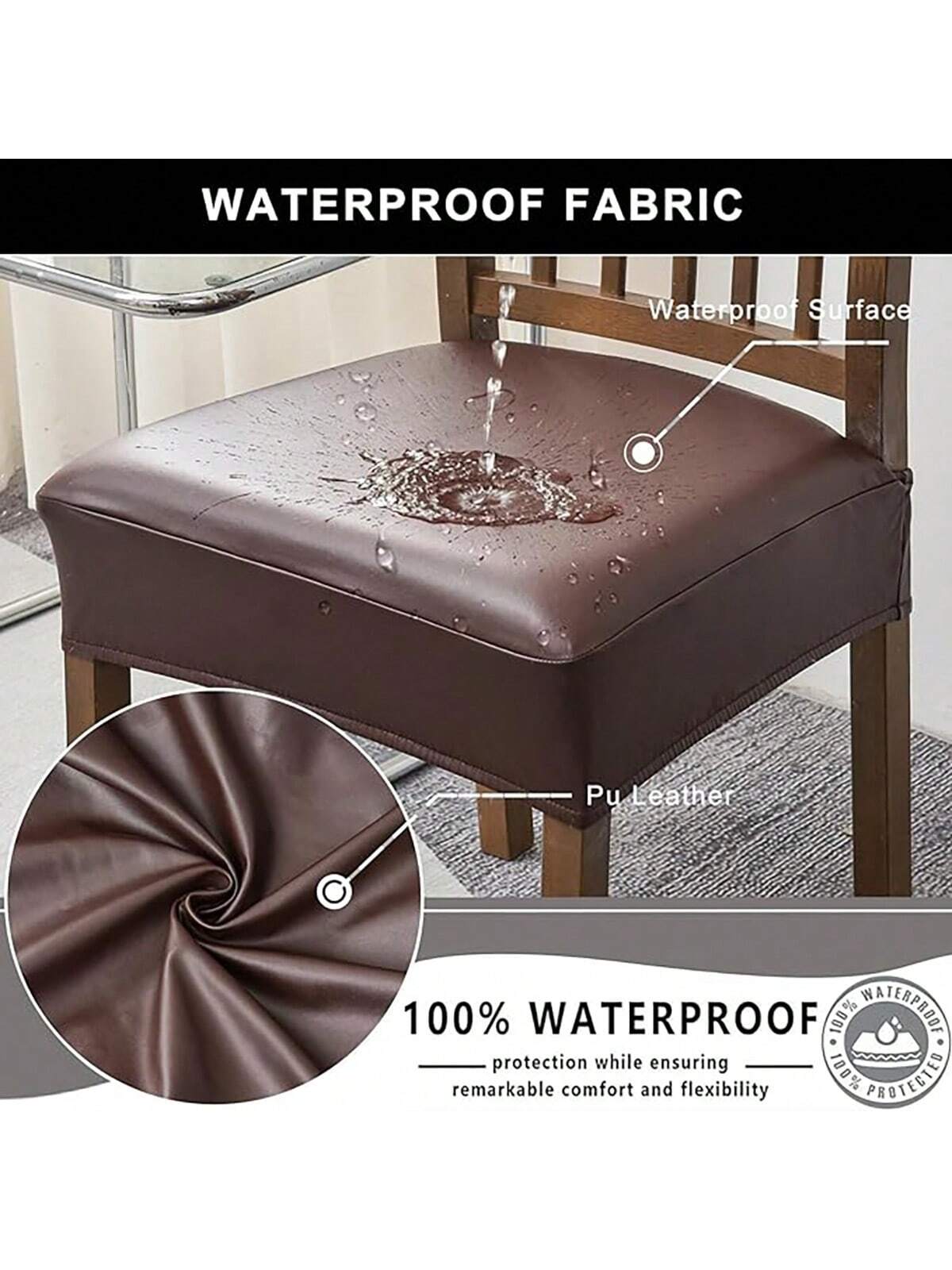 1/4/6pcs Waterproof PU Leather Square Chair Seat Cushion Cover For Dining Room Kitchen Sofa, Removable & Washable Gifts Birthday Graduation