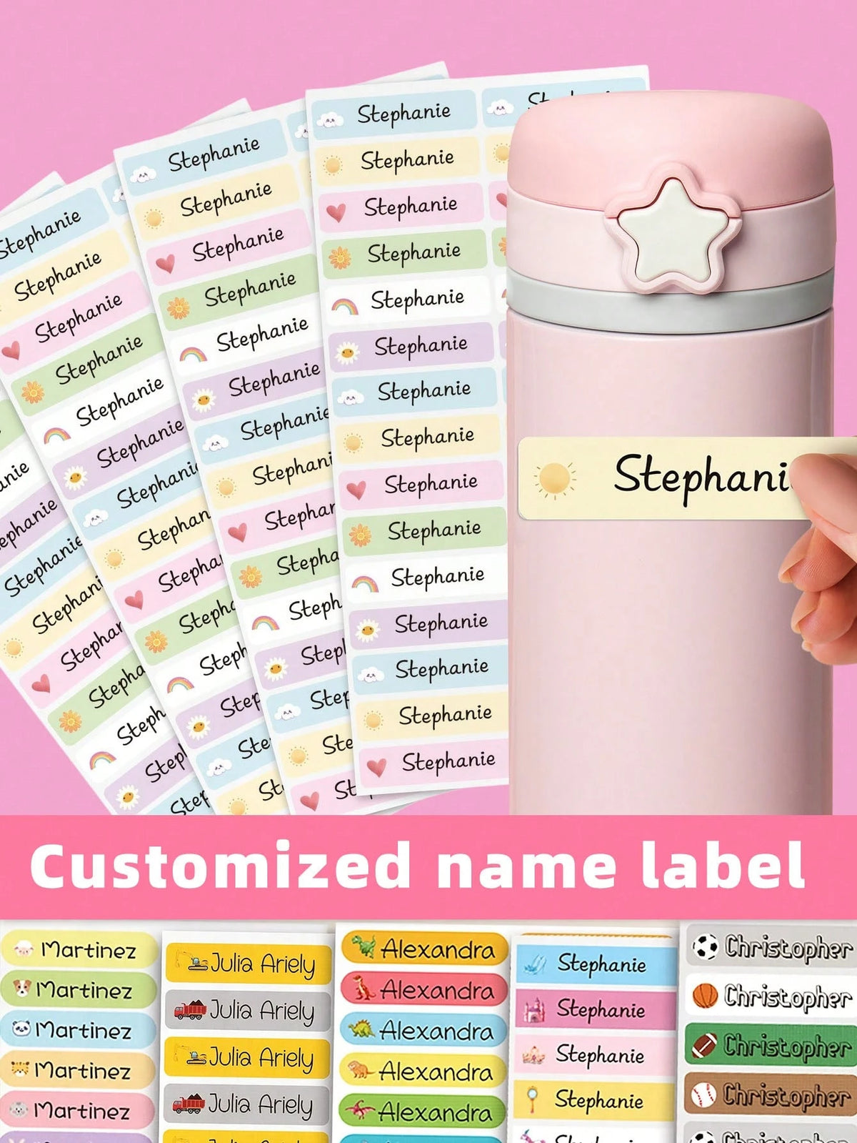 1/44/88/132/176/220pcs Customized Name Stickers, Cartoon Fresh Cute Waterproof Stationery Labels, Back To School, Category Stickers, Number Labels, Personalized For Water Bottles, Lunch Boxes, Persona