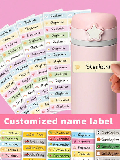 1/44/88/132/176/220pcs Customized Name Stickers, Cartoon Fresh Cute Waterproof Stationery Labels, Back To School, Category Stickers, Number Labels, Personalized For Water Bottles, Lunch Boxes, Persona