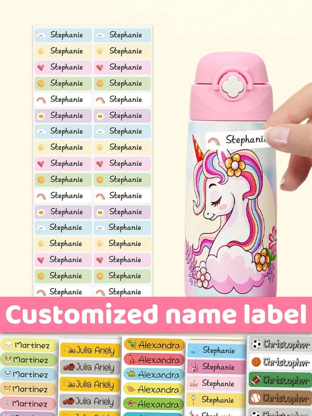 1/44/88/132/176/220pcs Customized Name Stickers, Cartoon Fresh Cute Waterproof Stationery Labels, Back To School, Category Stickers, Number Labels, Personalized For Water Bottles, Lunch Boxes, Persona
