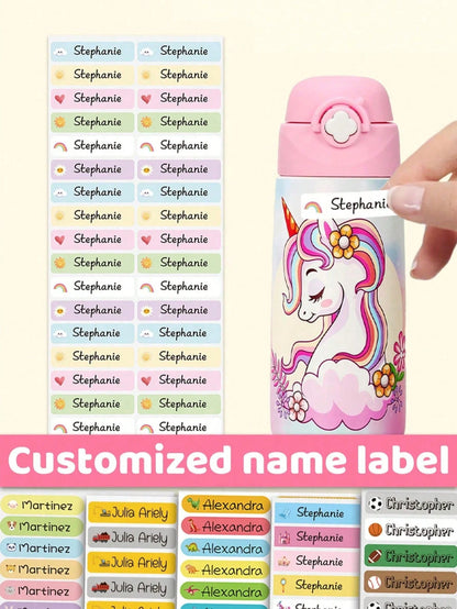 1/44/88/132/176/220pcs Customized Name Stickers, Cartoon Fresh Cute Waterproof Stationery Labels, Back To School, Category Stickers, Number Labels, Personalized For Water Bottles, Lunch Boxes, Persona