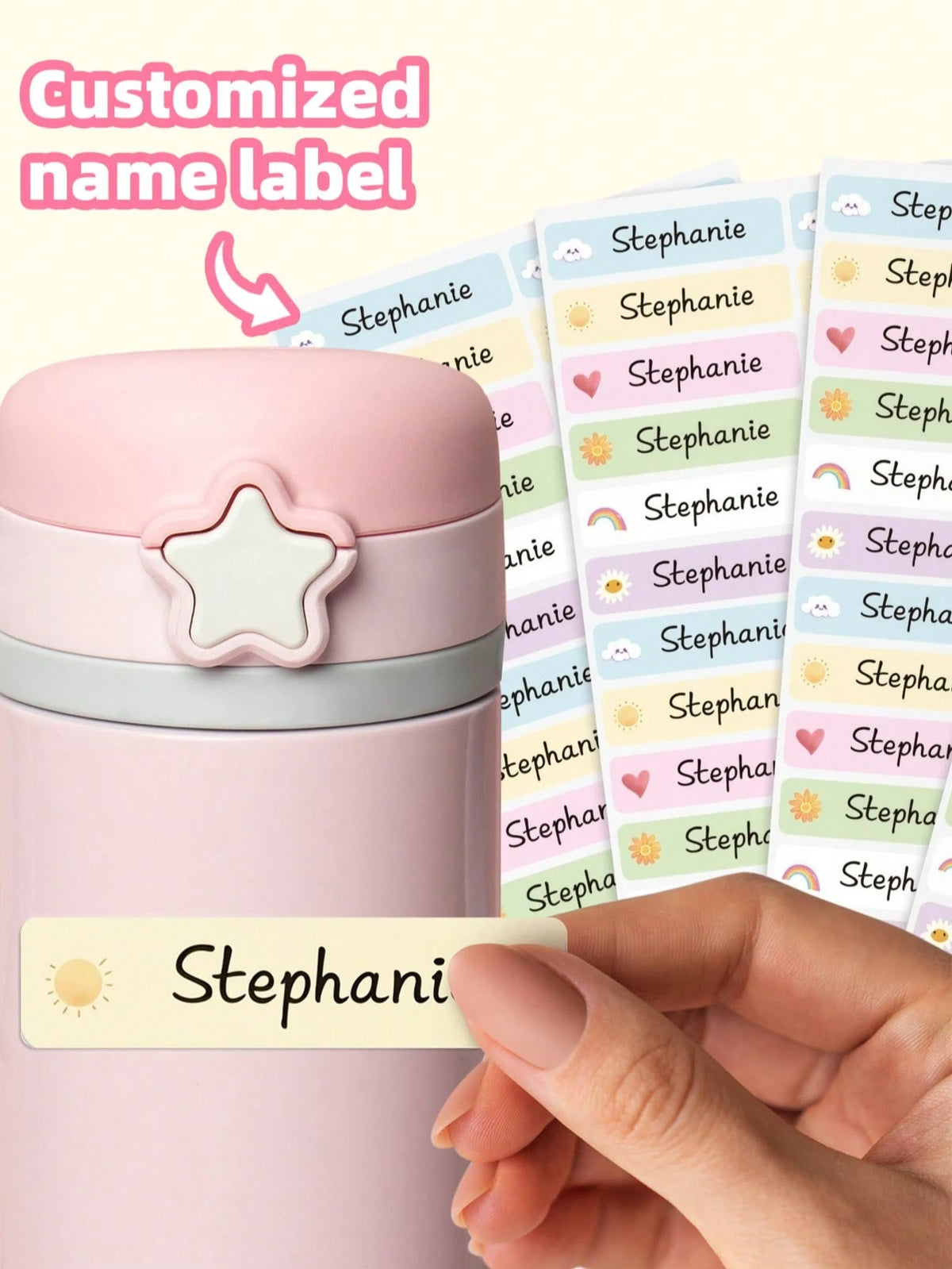 1/44/88/132/176/220pcs Customized Name Stickers, Cartoon Fresh Cute Waterproof Stationery Labels, Back To School, Category Stickers, Number Labels, Personalized For Water Bottles, Lunch Boxes, Persona