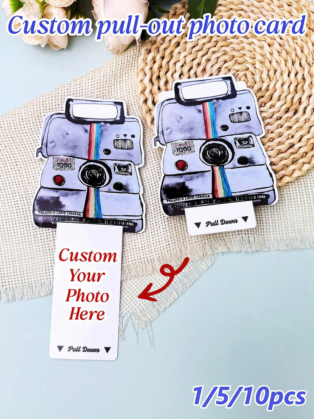 1/5/10pcs Custom Retro Camera Shaped Pull-Out Photo Card,Custom Photo And Text,Personalized Pull Tab Photocard, DIY Insert Picture Surprise Card,For KPOP Fan Collection Merch Gift Card,Suitable As Hol
