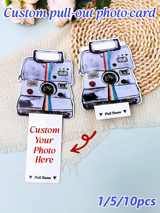 1/5/10pcs Custom Retro Camera Shaped Pull-Out Photo Card,Custom Photo And Text,Personalized Pull Tab Photocard, DIY Insert Picture Surprise Card,For KPOP Fan Collection Merch Gift Card,Suitable As Hol