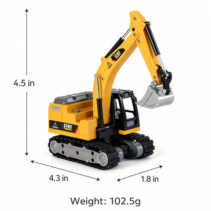 1:64 RC Excavator Toy- 2.4G Mini Alloy Construction Vehicle With Movable Arm, 270° Rotating Body, Alloy Bucket, Lights & Sounds| Yellow Remote Control Toy Car, Birthday Party Favors For Boys & Girls