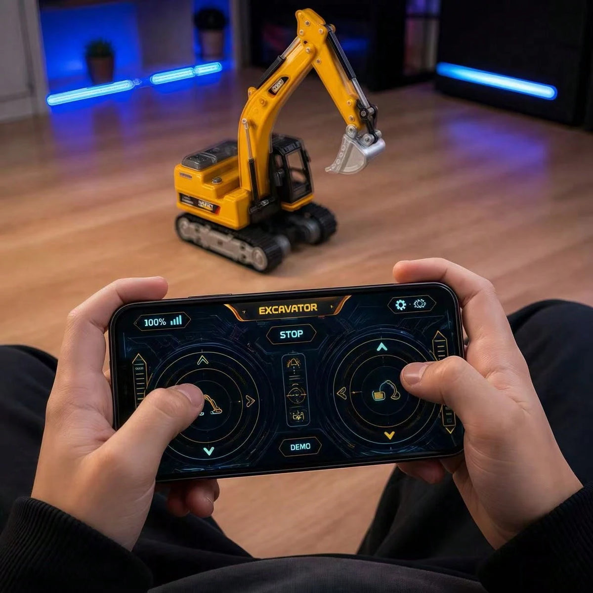 1:64 RC Excavator Toy- 2.4G Mini Alloy Construction Vehicle With Movable Arm, 270° Rotating Body, Alloy Bucket, Lights & Sounds| Yellow Remote Control Toy Car, Birthday Party Favors For Boys & Girls