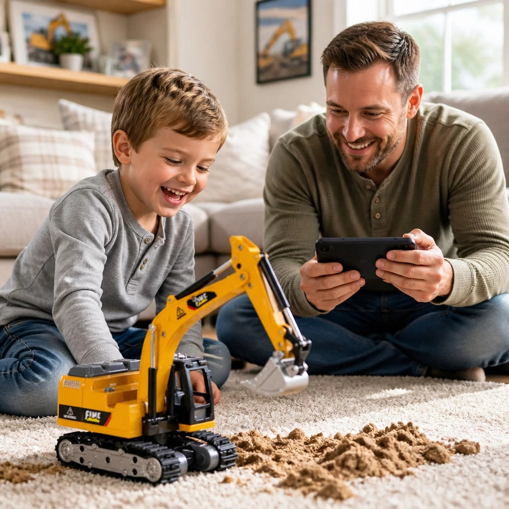 1:64 RC Excavator Toy- 2.4G Mini Alloy Construction Vehicle With Movable Arm, 270° Rotating Body, Alloy Bucket, Lights & Sounds| Yellow Remote Control Toy Car, Birthday Party Favors For Boys & Girls