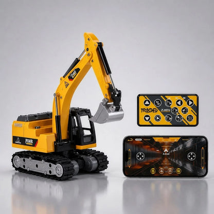 1:64 RC Excavator Toy- 2.4G Mini Alloy Construction Vehicle With Movable Arm, 270° Rotating Body, Alloy Bucket, Lights & Sounds| Yellow Remote Control Toy Car, Birthday Party Favors For Boys & Girls