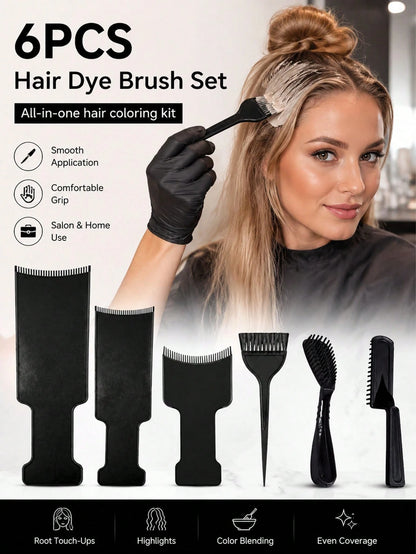 1/6PCS Hair Dye Brush Set, Professional Hair Coloring Brush Set, Salon Hair Dyeing Tool Kit, Hair Color Brush Board Set, Hair Highlight Board For Root Touch-Up, Balayage, Hair Bleach, Suitable For Sal
