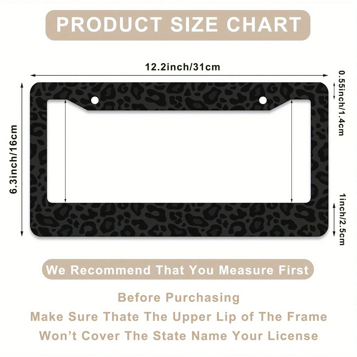1 Black Leopard Print License Plate Frame, Aluminum Anti-Rust, Impact-Resistant, And Weather-Resistant License Plate Holder For Car Decoration, Suitable For American Standard Vehicles