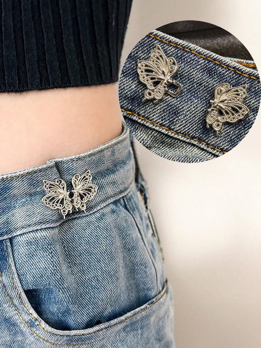 1 Pair Adjustable Butterfly Waistband Button, Detachable And Seamless, Ideal For Altering Waist Size On Jeans, No Need For Sewing Or Nailing- Waist Slimming Tool