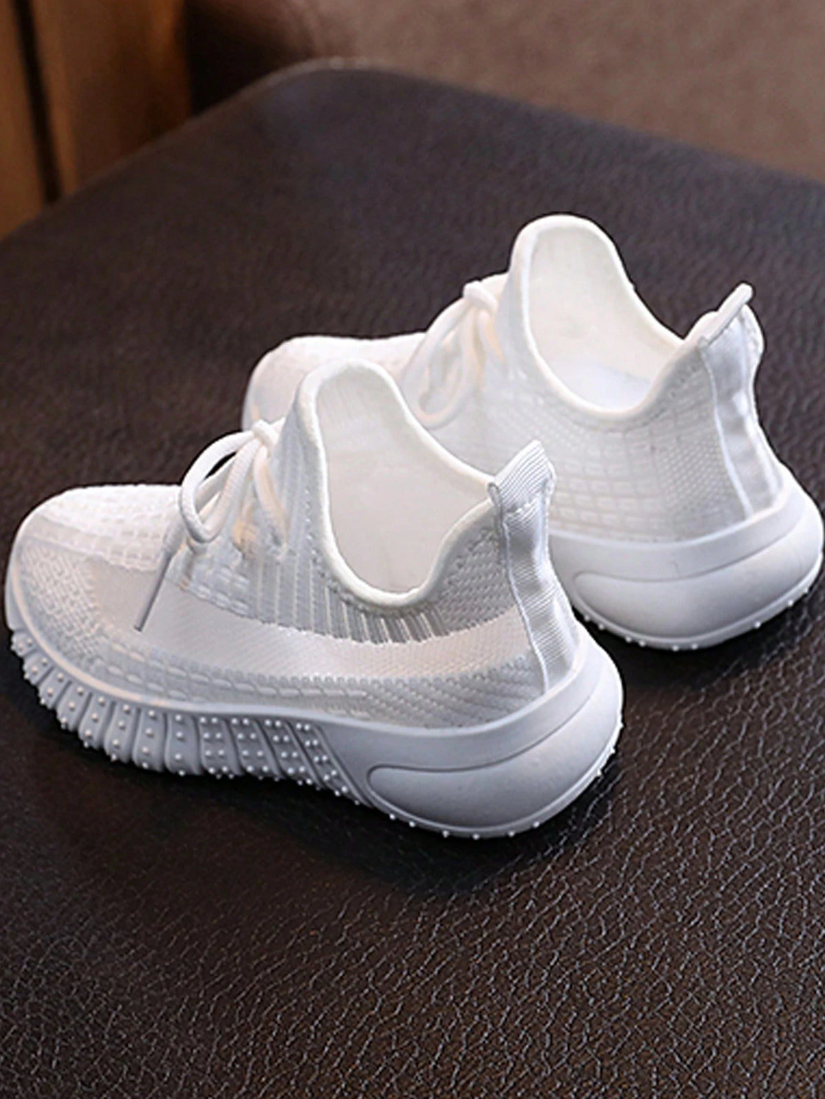 1 Pair Children Fashionable Woven Knitted Breathable Running Shoes, Comfortable Non-Slip Lace-Up Athletic Sneakers For Kids Outdoor Activities