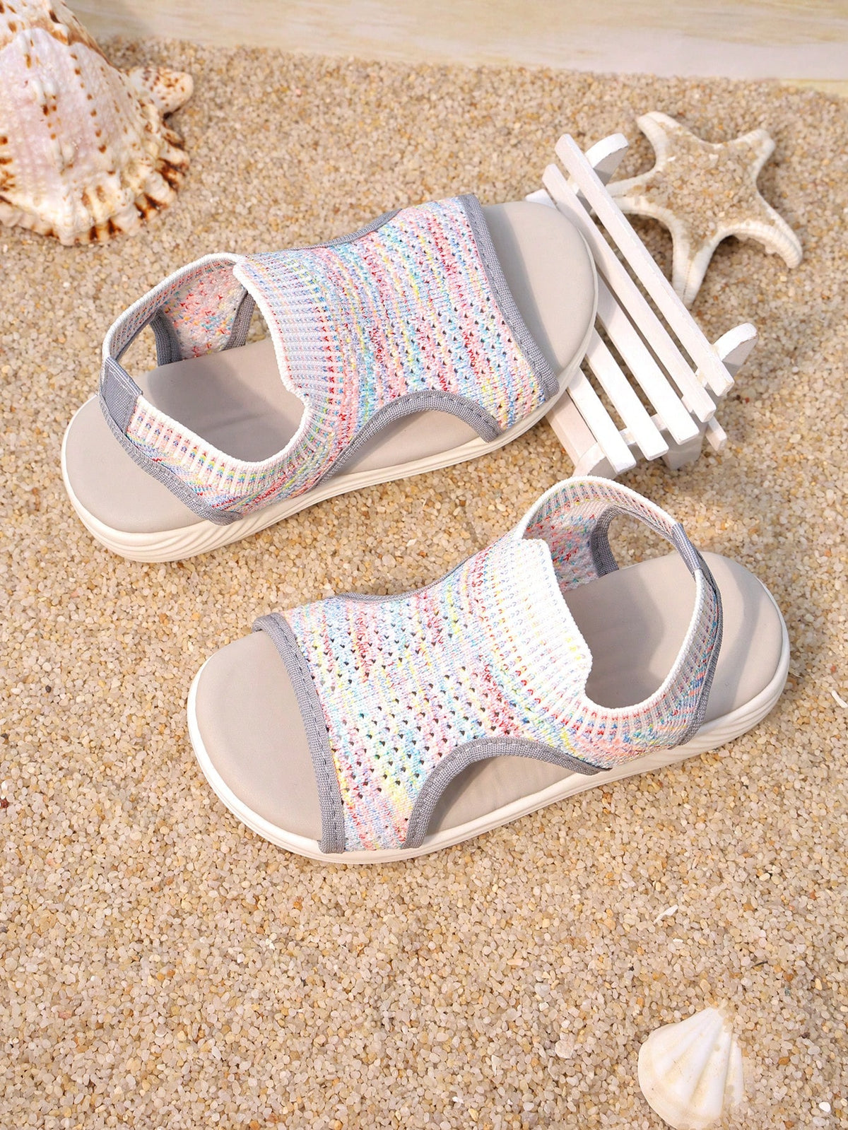 1 Pair Girls' Hollow Back Strap Flat Slide Sandals, Fashion Design Style Travel Beach Kids Footwear