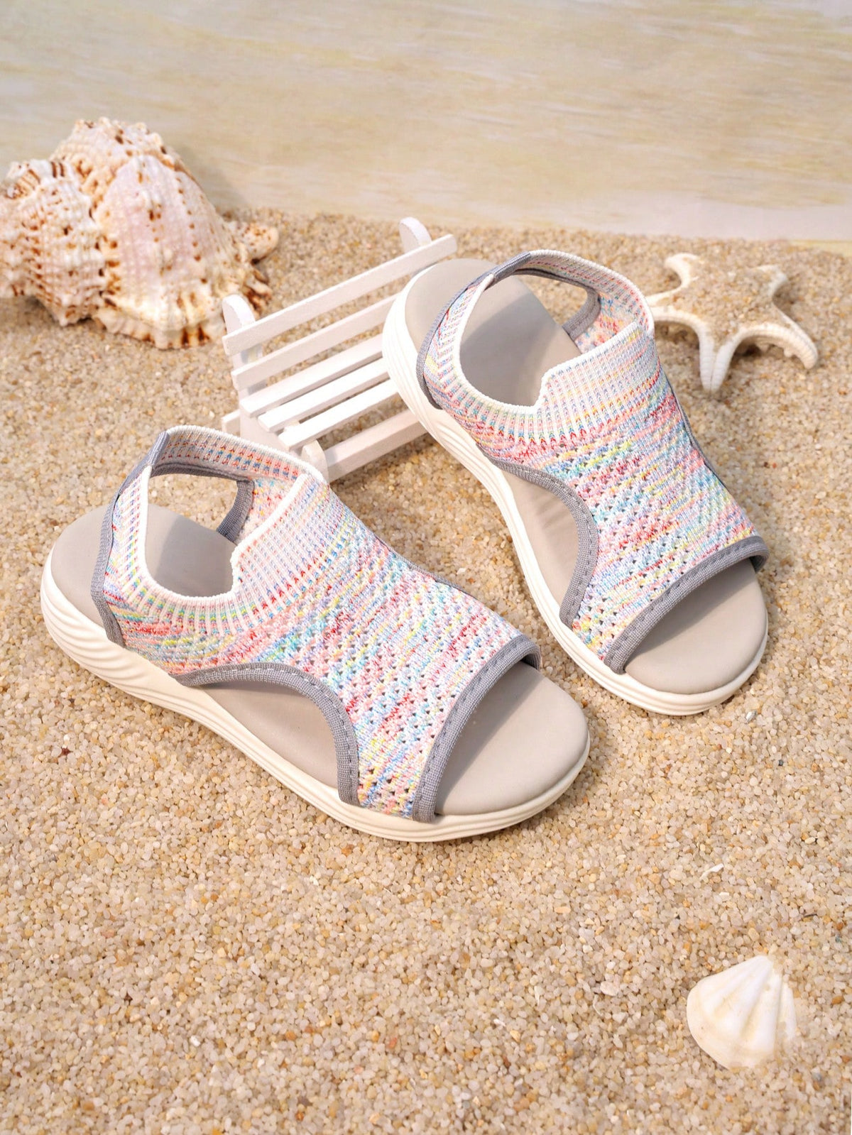 1 Pair Girls' Hollow Back Strap Flat Slide Sandals, Fashion Design Style Travel Beach Kids Footwear