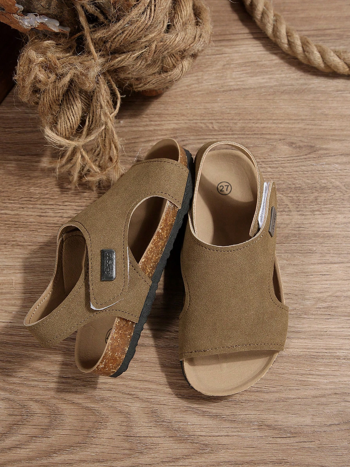 1 Pair Of Girls, Boys And Teenagers Sandals With Soft Uppers And Light Cork Soles Hook And Loop 3-15 Years Old Summer Beach Holiday Outdoor Leisure