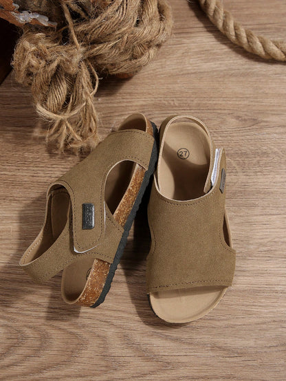 1 Pair Of Girls, Boys And Teenagers Sandals With Soft Uppers And Light Cork Soles Hook And Loop 3-15 Years Old Summer Beach Holiday Outdoor Leisure