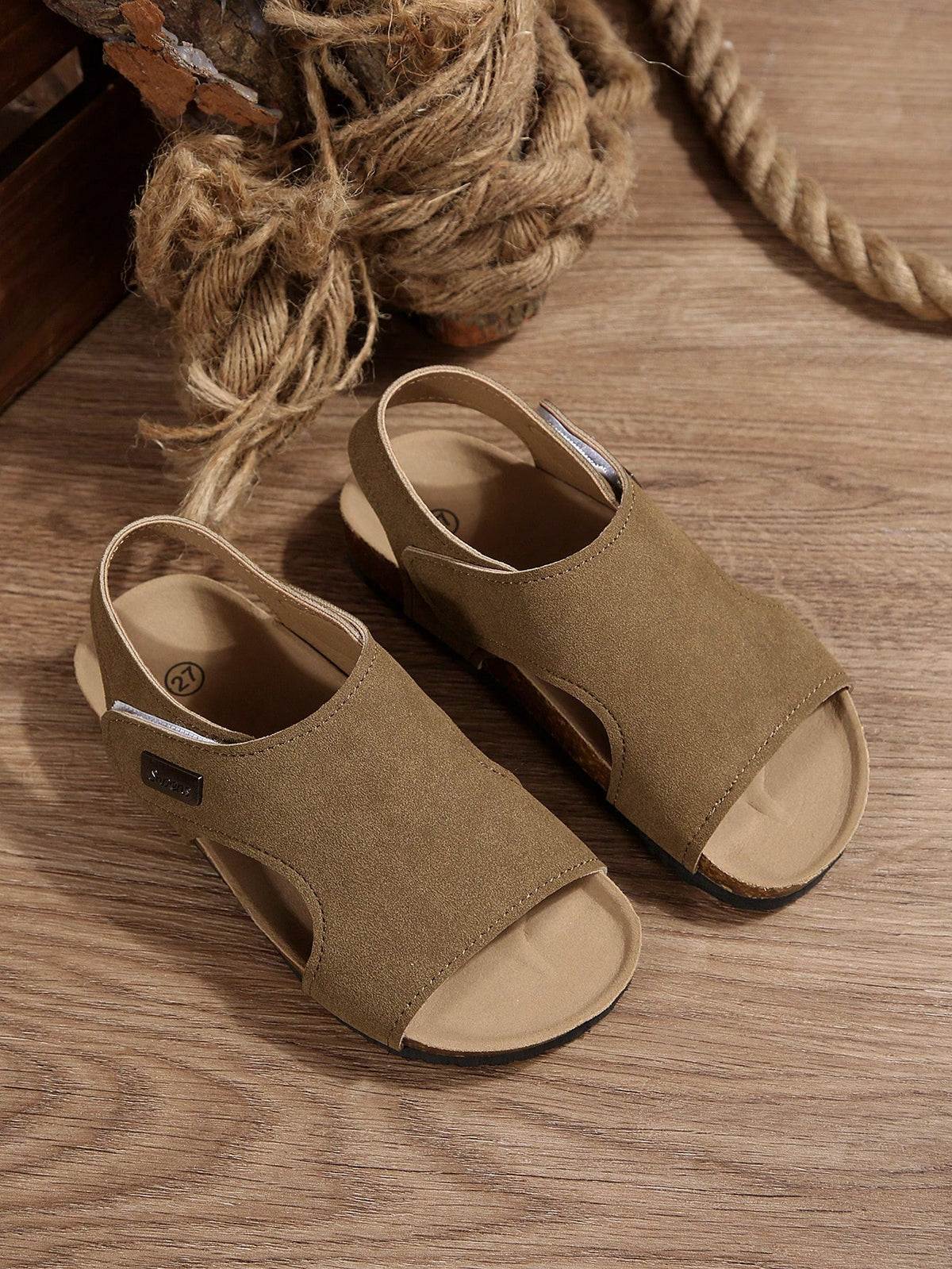 1 Pair Of Girls, Boys And Teenagers Sandals With Soft Uppers And Light Cork Soles Hook And Loop 3-15 Years Old Summer Beach Holiday Outdoor Leisure