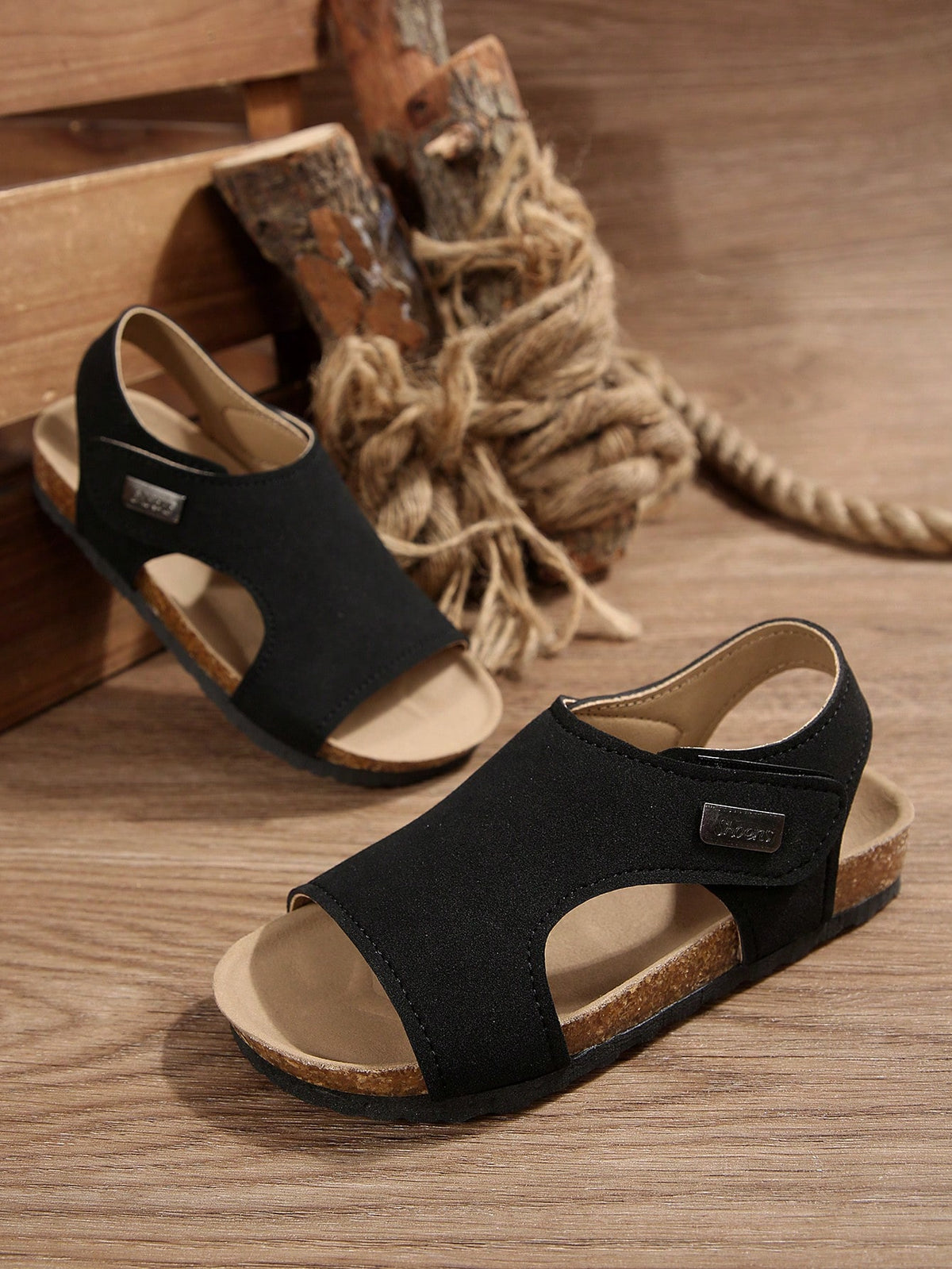 1 Pair Of Girls, Boys And Teenagers Sandals With Soft Uppers And Light Cork Soles Hook And Loop 3-15 Years Old Summer Beach Holiday Outdoor Leisure