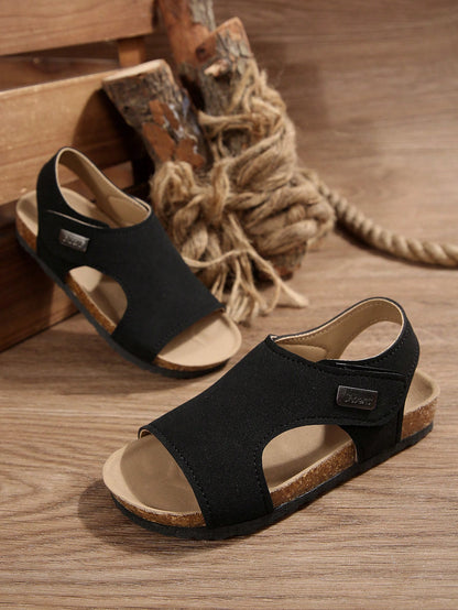 1 Pair Of Girls, Boys And Teenagers Sandals With Soft Uppers And Light Cork Soles Hook And Loop 3-15 Years Old Summer Beach Holiday Outdoor Leisure