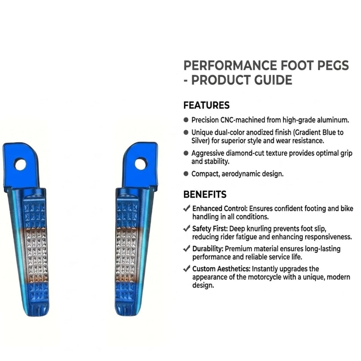 1 Pair Universal CNC Aluminum Alloy Motorcycle Foot Pegs, Anti-Slip Front & Rear Foot Pads, Suitable For CBR600RR CBR1000RR CB190R, MIO, Colorful Modification Accessories
