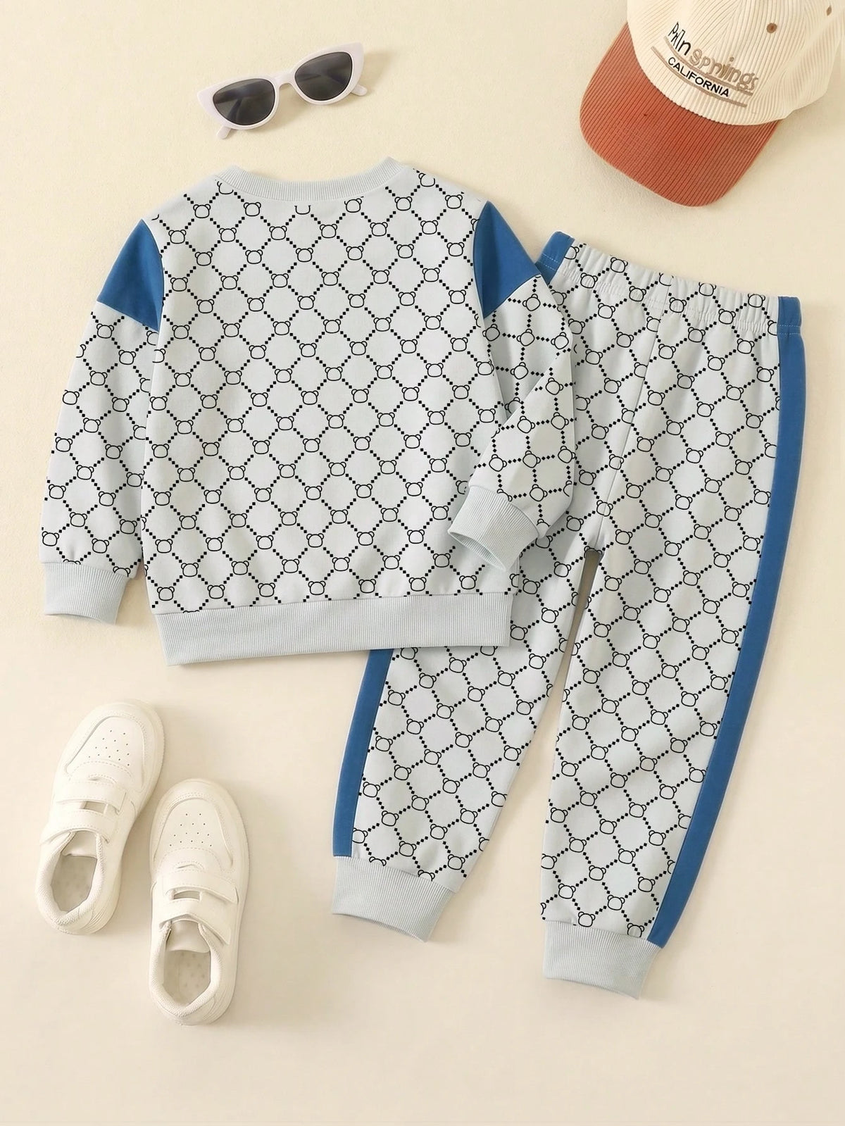 1 Random Set,Baby Boy Fall Brown White Striped Bear Print Sweaters Set Long Sleeve Loose Casual Letter Detail Ribbed Cuffs Tops Shirts Outfits