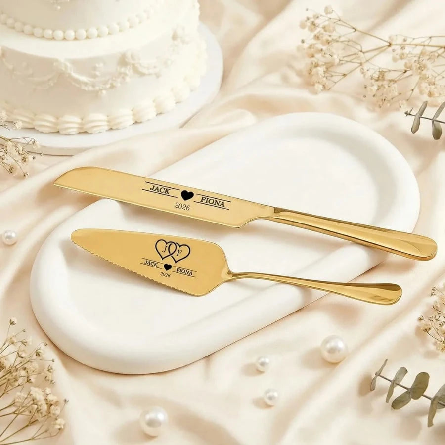 1 Set Personalized Wedding Cake Cutting Set, Wedding Gift, Customized Name & Date Cake Knife And Cake Server, Bridal Shower Gift, Bridesmaid Gift, Engagement Party Supplies, Wedding Decor, Wedding Ann