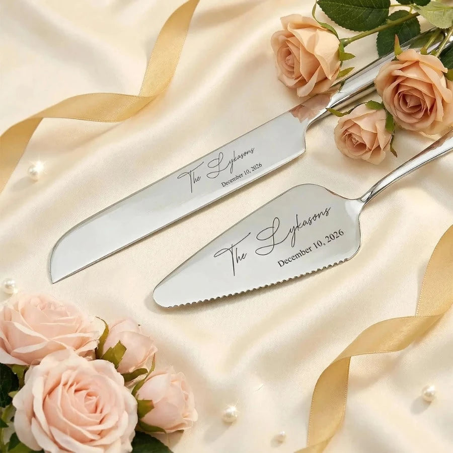 1 Set Personalized Wedding Cake Cutting Set, Wedding Gift, Customized Name & Date Cake Knife And Cake Server, Bridal Shower Gift, Bridesmaid Gift, Engagement Party Supplies, Wedding Decor, Wedding Ann
